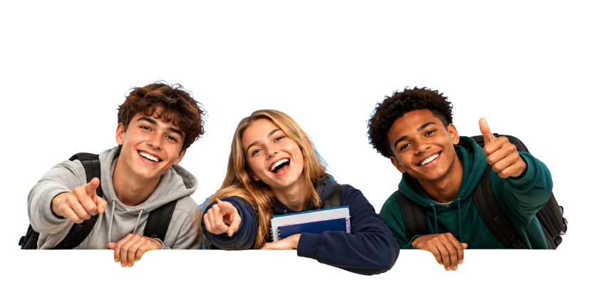 Three smiling students